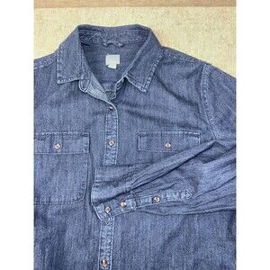 A New Day Women’s Dark Denim Long Sleeve Button Up-size Large